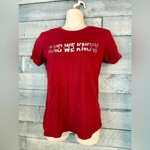Women's Next Level Apparel "And We Know... Romans 8:28" Shirt - Red, S